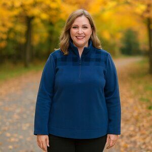 Old Navy Blue Checkered Women XL Fleece Pullover Athleisure Minimal Casual Chore